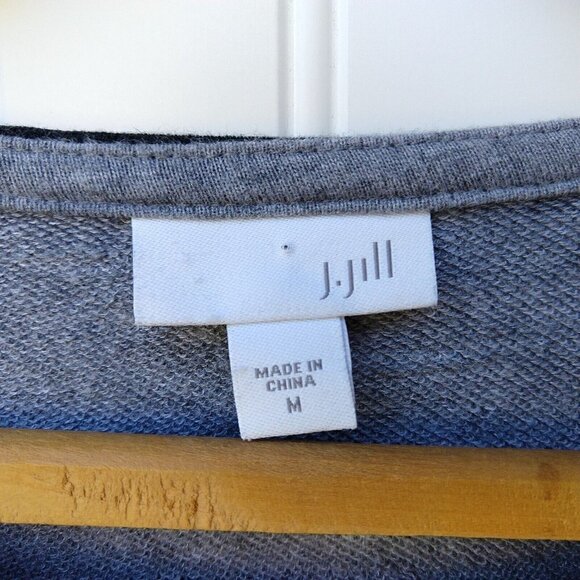 J Jill Gray Striped Terry Knit Swing Dress Size M Long Sleeve Pockets Shift - Picture 7 of 9